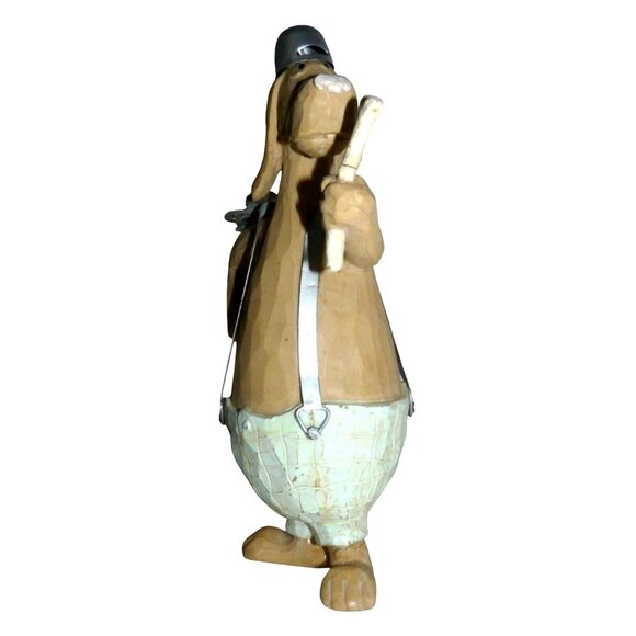 Carved Wood Look Dog Figurine In Overalls Bone Metal Butterfly Hat & Straps Vtg - Picture 5 of 7